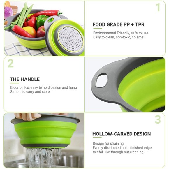 Set Of 2 Collapsible Colanders Strainers 8” - 2 Quart & 9.5” 3 Quart Color Red - Picture 8 of 8